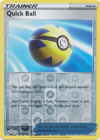 Pokemon Card Sword and Shield 179/202 Quick Ball item Reverse Holo Uncommon