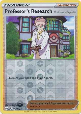 Pokemon Card Sword and Shield 178/202 Professor's Research supporter Reverse Holo Rare