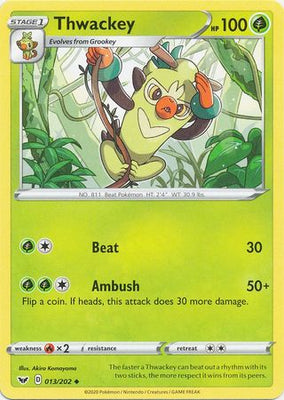 Pokemon Card Sword and Shield 013/202 13/202 Thwackey Uncommon
