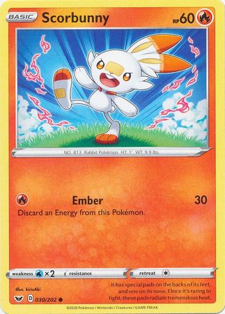 Pokemon Card Sword and Shield 030/202 30/202 Scorbunny Common