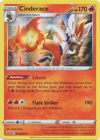 <transcy>Pokemon Card Schwert und Schild 034/202 34/202 Cinderace Holo Rare</transcy>