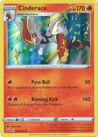 Pokemon Card Sword and Shield 035/202 35/202 Cinderace Holo Rare