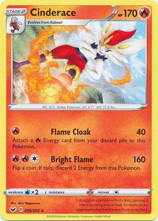 Pokemon Card Sword and Shield 036/202 36/202 Cinderace Rare