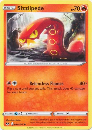 Pokemon Card Sword and Shield 038/202 38/202 Sizzlipede Common