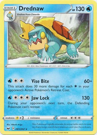 <transcy>Pokemon Card Schwert und Schild 061/202 61/202 Drednaw Rare</transcy>