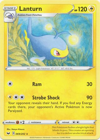 Pokemon Card Sword and Shield 069/202 69/202 Lanturn Rare