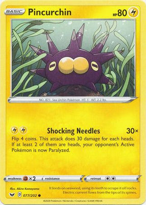 Pokemon Card Sword and Shield 077/202 77/202 Pincurchin Common