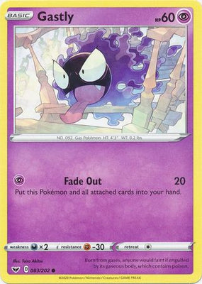 Pokemon Card Sword and Shield 083/202 83/202 Gastly Common