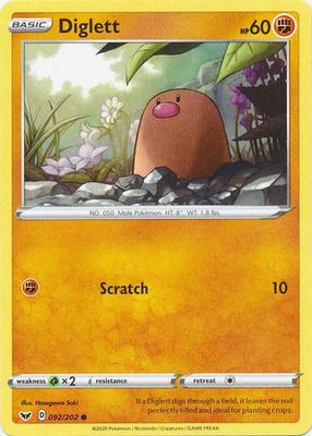 Pokemon Card Sword and Shield 092/202 92/202 Diglett Common