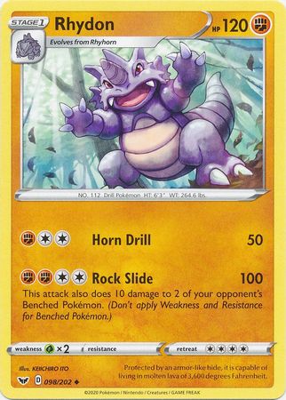 <transcy>Pokemon Card Schwert und Schild 098/202 98/202 Rhydon Gelegentlich</transcy>