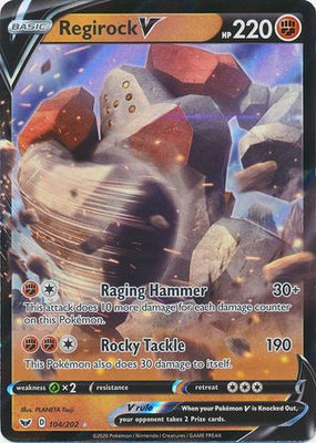 <transcy>Pokemon Card Sword and Shield 104/202 Regirock V Ultra Sjælden</transcy>