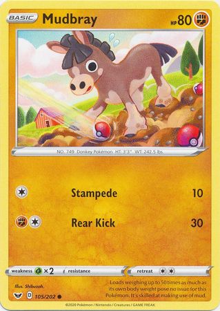 <transcy>Pokemon Card Sword and Shield 105/202 Mudbray Common</transcy>