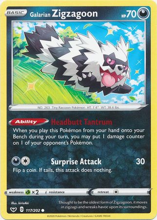 Pokemon Card Sword and Shield 117/202 Galarian Zigzagoon Common