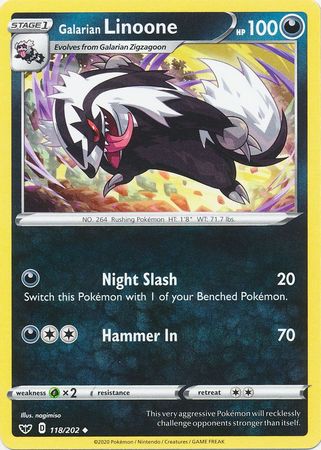 Pokemon Card Sword and Shield 118/202 Galarian Linoone Uncommon