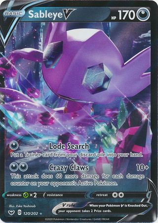 <transcy>Pokemon Card Sword and Shield 120/202 Sableye V Ultra Sjælden</transcy>