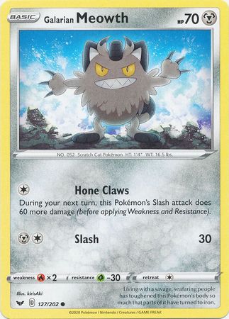 Pokemon Card Sword and Shield 127/202 Galarian Meowth Common