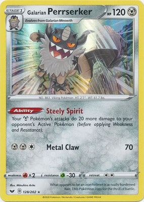 <transcy>Pokemon Card Schwert und Schild 128/202 Galarian Perrserker Holo Rare</transcy>