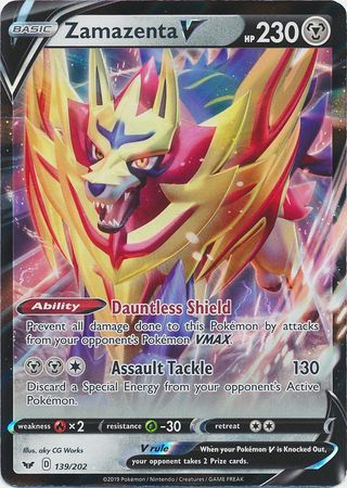 <transcy>Pokemon Card Sword and Shield 139/202 Zamazenta V Ultra Sjælden</transcy>