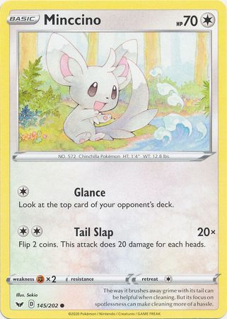 <transcy>Pokemon Card Sword and Shield 145/202 Minccino Common</transcy>