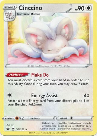 Pokemon Card Sword and Shield 147/202 Cinccino Rare