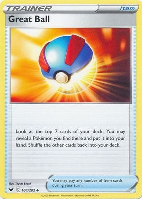 <transcy>Pokemon Card Sword and Shield 164/202 Great Ball-element Ikke almindelig</transcy>