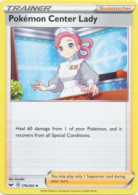 <transcy>Pokemon Card Sword and Shield 176/202 مؤيد Pokémon Center Lady غير شائع</transcy>
