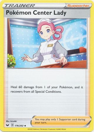 <transcy>Pokemon Card Sword and Shield 176/202 Pokémon Center Lady supporter Ikke almindelig</transcy>