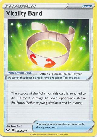 <transcy>Pokemon Card Sword and Shield 185/202 Vitality Band-element Ikke almindelig</transcy>