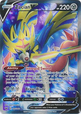 Pokemon Card Sword and Shield 195/202 Zacian V Full Art