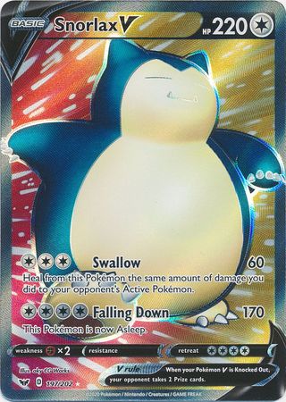 <transcy>Pokemon Card Sword and Shield 197/202 Snorlax V Fuld Art</transcy>