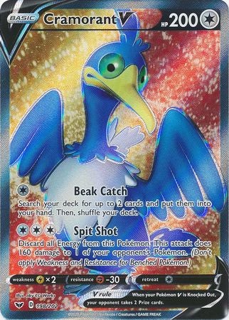 (S) Pokemon Card Sword and Shield 198/202 Cramorant V Full Art