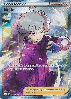 <transcy>Pokemon Card Sword and Shield 199/202 Bede supporter Fuld Art</transcy>