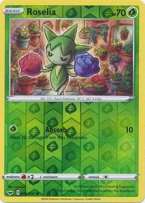 <transcy>Pokemon Card Sword and Shield 002/202 2/202 Roselia Reverse Holo Common</transcy>