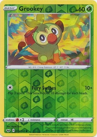 <transcy>ポケモンカードソードアンドシールド010/20210/202 Grookey Reverse Holo Common</transcy>