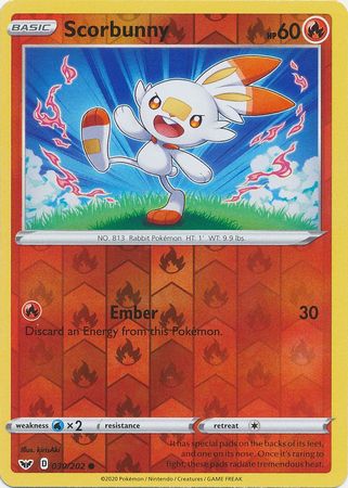 Pokemon Card Sword and Shield 030/202 30/202 Scorbunny Reverse Holo Common