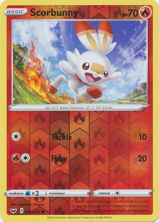 <transcy>سيف ودرع بطاقة بوكيمون 031/202 31/202 Scorbunny Reverse Holo Common</transcy>