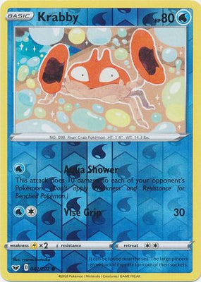 Pokemon Card Sword and Shield 042/202 42/202 Krabby Reverse Holo Common
