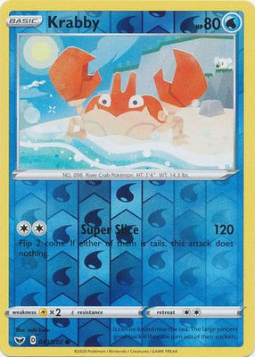 Pokemon Card Sword and Shield 043/202 43/202 Krabby Reverse Holo Common