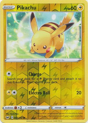 Pokemon Card Sword and Shield 065/202 65/202 Pikachu Reverse Holo Common