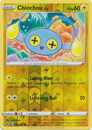 Pokemon Card Sword and Shield 068/202 68/202 Chinchou Reverse Holo Common