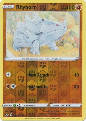 Pokemon Card Sword and Shield 096/202 96/202 Rhyhorn Reverse Holo Common