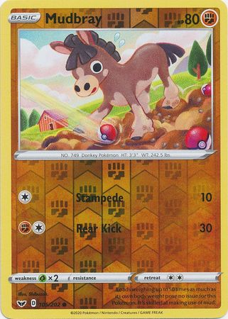 <transcy>لعبة Pokemon Card Sword and Shield 105/202 Mudbray Reverse Holo Common</transcy>