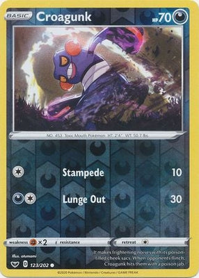 <transcy>Pokemon Card Sword and Shield 123/202 Croagunk Reverse Holo Common</transcy>