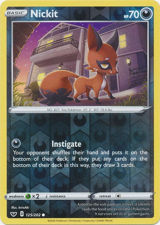 Pokemon Card Sword and Shield 125/202 Nickit Reverse Holo Common