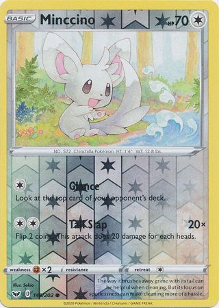 Pokemon Card Sword and Shield 145/202 Minccino Reverse Holo Common