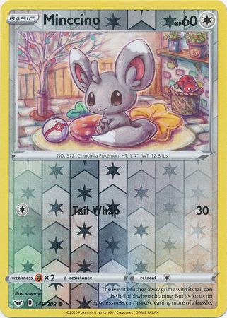 <transcy>宠物小精灵卡剑与盾146/202 Minccino Reverse Holo Common</transcy>