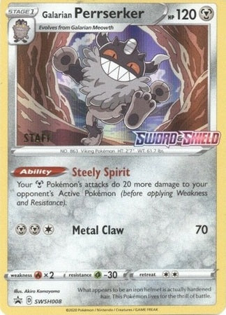 Pokemon Card SWSH Black Star Promos SWSH008 Galarian Perrserker Prerelease staff promo