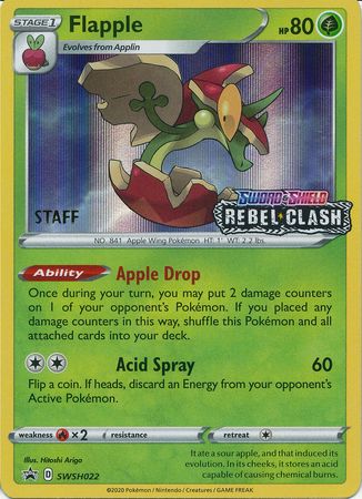 Pokemon Card SWSH Black Star Promos SWSH022 Flapple Prerelease staff promo