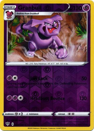 <transcy>Pokemon Card Darkness Ablaze 71/189 071/189 Granbull Rare Reverse Holo</transcy>