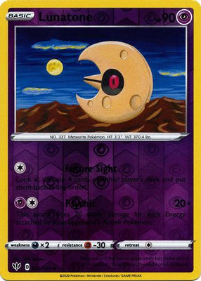 <transcy>بطاقة Pokemon Darkness Ablaze 72/189072/189 Lunatone Uncommon Reverse Holo</transcy>